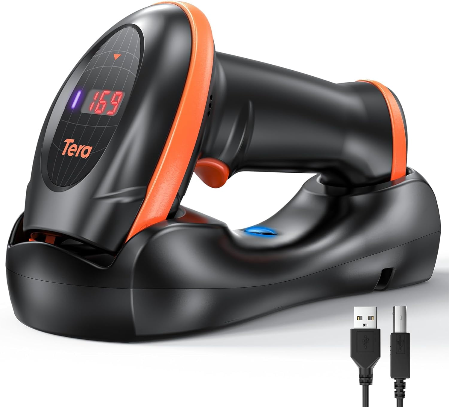 Pro Series Wireless 1D 2D QR Barcode Scanner with Cradle Display Counting Screen Extra Fast Scanning Speed Ultra High Resolution Handheld Image Bar Code Reader for Warehouse Inventory HW0008