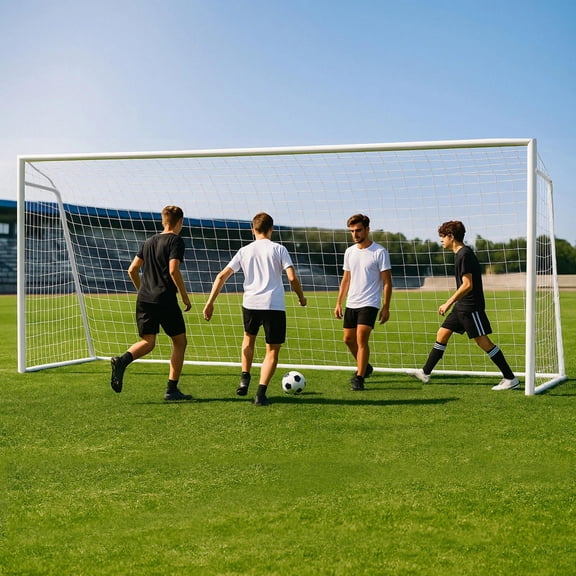 Pro Soccer Goal Set 16x7ft w/6 Cones & Net, Heavy Duty 50mm Steel