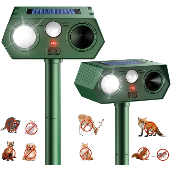 2-Pack Solar Ultrasonic Animal Repellent Outdoor, 2026 Deer Repeller Devices,Cat Repellent Outdoor, Squirrel Repellent for Farm Yard