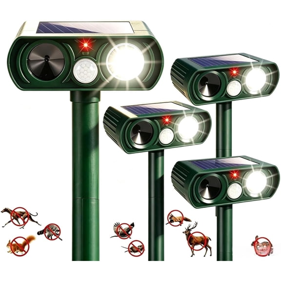 4-Pack Solar Ultrasonic Animal Repellent Outdoor, 2026 Deer Repeller Devices,Cat Repellent Outdoor, Squirrel Repellent for Farm Yard