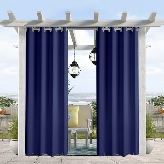 Pro Space 8 Panels Indoor/Outdoor Curtains Grommet Curtain on Top and Bottom -Navy (50" x 120")