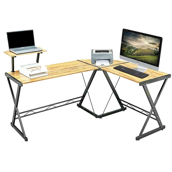 Pro Space L-Shaped Desk Computer Corner Desk Home Office Table Study Writing Workstation Space Saving, Easy to Assemble, Natural