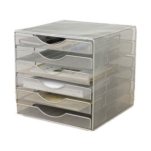 Pro Space Letters Trays File Organizer Wire Mesh Desktop Organizer Cabinet with 6 Sliding Drawers, Silver