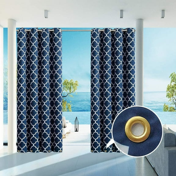 Pro Space Outdoor Curtain Waterproof Privacy Indoor Panel UV Protection Top and Bottom Grommets Drape for Porch Gazebo Deck 50"x63" Dark Blue