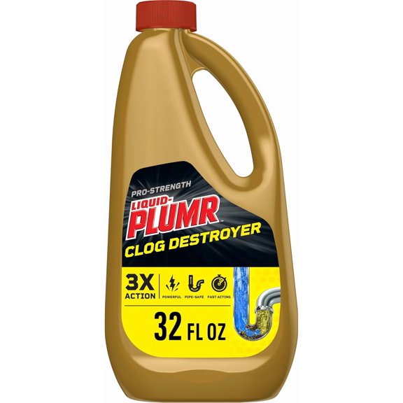 Pro-Strength Full Clog Destroyer, Bathroom & Kitchen Sinks, Shower and Tub Drain, Safe for Pipes, Liquid Drain Cleaner, 32 Fluid Ounces