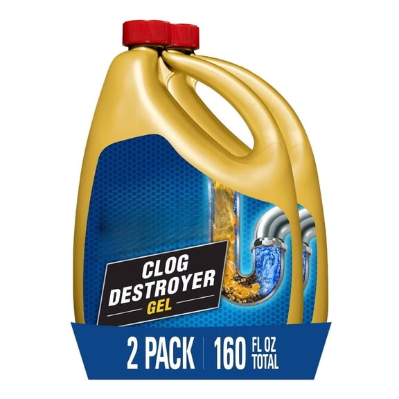Pro-Strength Full Clog Destroyer Gel Plus PipeGuard: Unscented Drain Cleaner for Shower and Bathroom - 160 fl oz  2-Pack