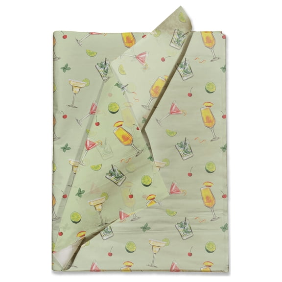 Pro Supply Global Cocktails Printed Tissue Paper for Gift Bags or Boxes and Wrapping - Bulk Decorative Art Tissue Paper for Packaging and Gifting | 24 Sheets 20" x 30"