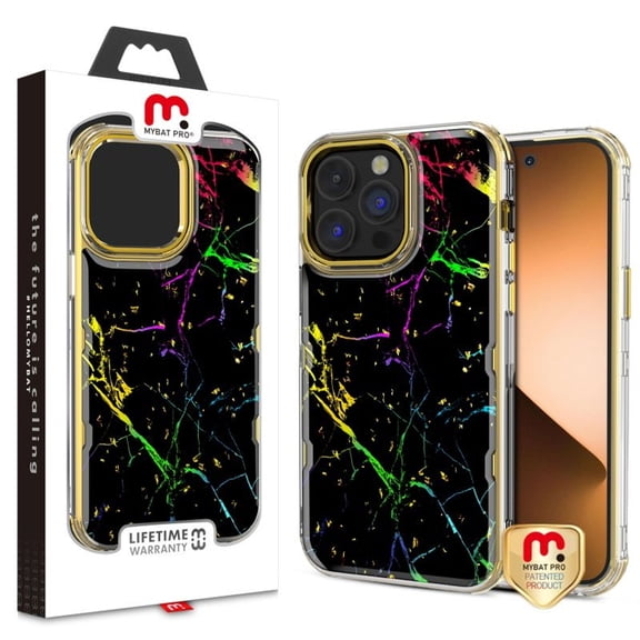 Pro TUFF Kleer Hybrid Case Compatible With Apple iPhone 14 Pro (6.1) - Black Marbling / Electroplating Gold