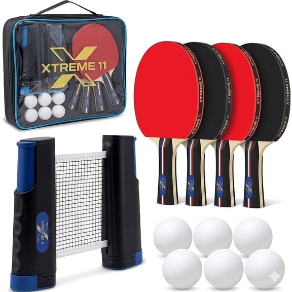 Pro Table Tennis Set, Retractable Net, Balls and Carry Case for Home, Office, Travel, Recreational, Professional Play - 4 Advanced Grade Paddles ITTF Certified Rubber & 6 Tennis Balls | ITTF Certifie