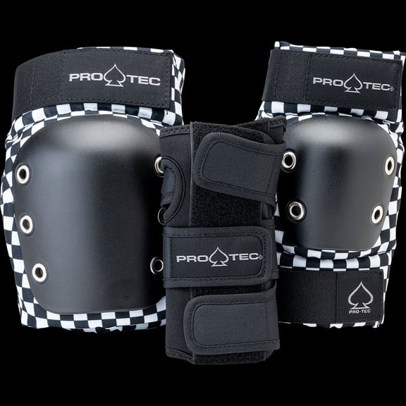 Pro-Tec Jr. Knee/Elbow/Wrist Combo Pad Set Black Checkered, Youth Medium