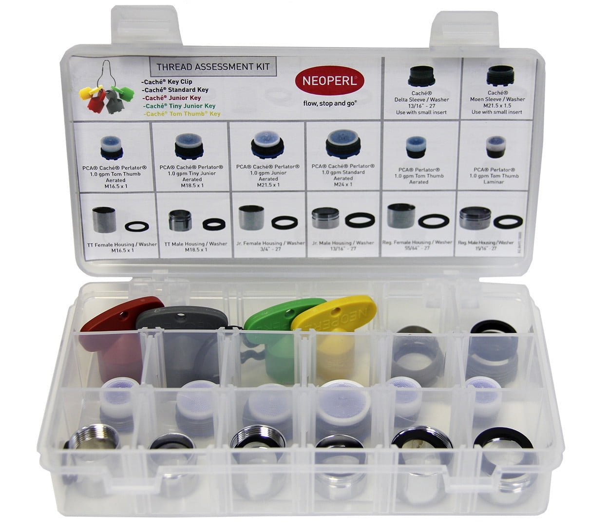 Pro Thread Assessment Kit Cache & Housings Aerator Faucet Selection of attachments inserts, keys 19 pc