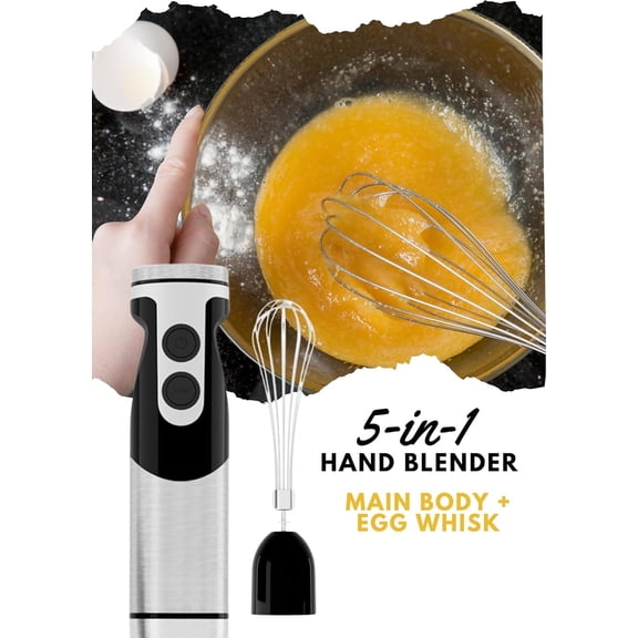 Pro Titanium 5-in-1 Immersion Hand Blender 400W, 12-Speed Corded Blender with 80% Sharper Blades, Includes 500ml Chopper, 600ml Beaker, Whisk & Milk Frother, Black