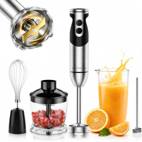 Pro Titanium Reinforced 5-in-1 Immersion Hand Blender, Powerful Motor with 80% Sharper Blades, 12-Speed Corded Blender, Including 500ml Chopper, 600ml Beaker, Whisk and Milk Frother (Black)
