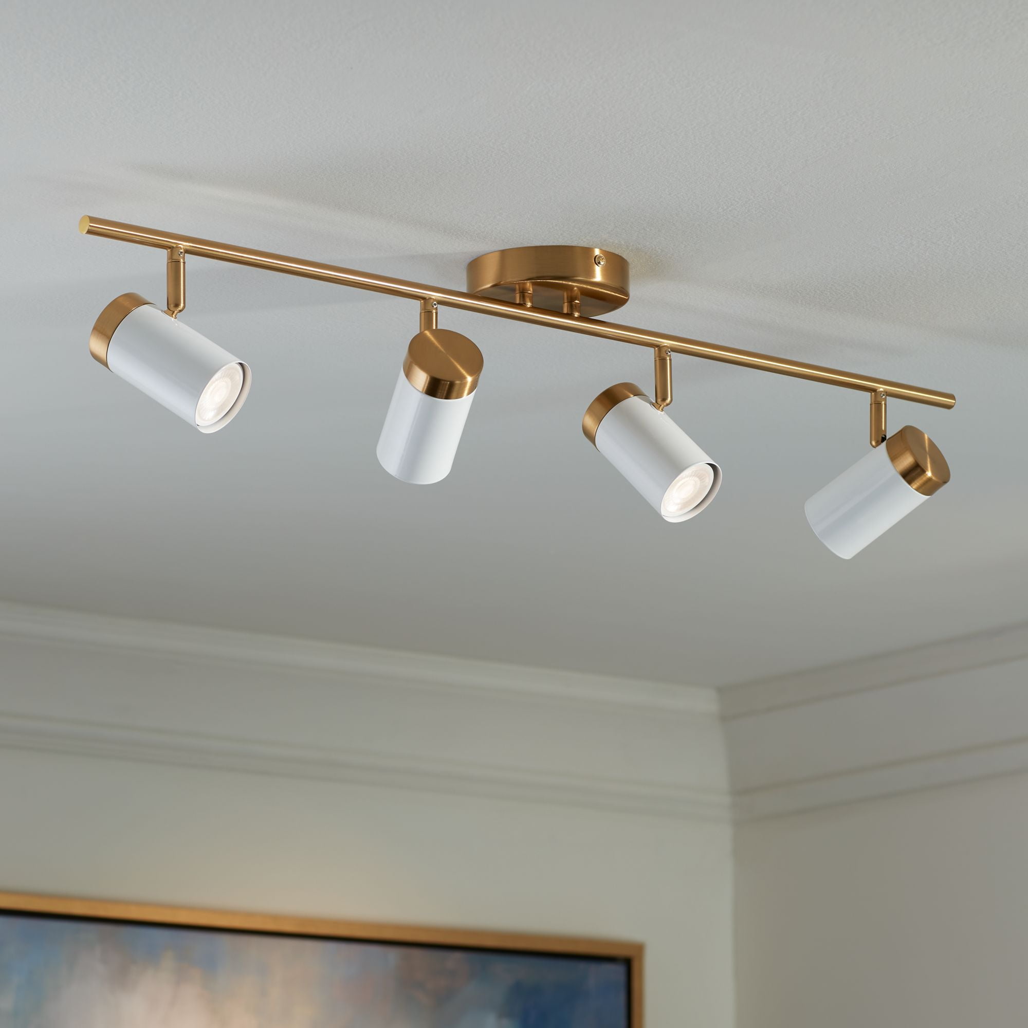 Pro Track 4-Light Heads LED Ceiling Track Light Fixture Kit GU10 Dimmable Directional Gold Black Modern Kitchen Bathroom 32 1/4" Wide