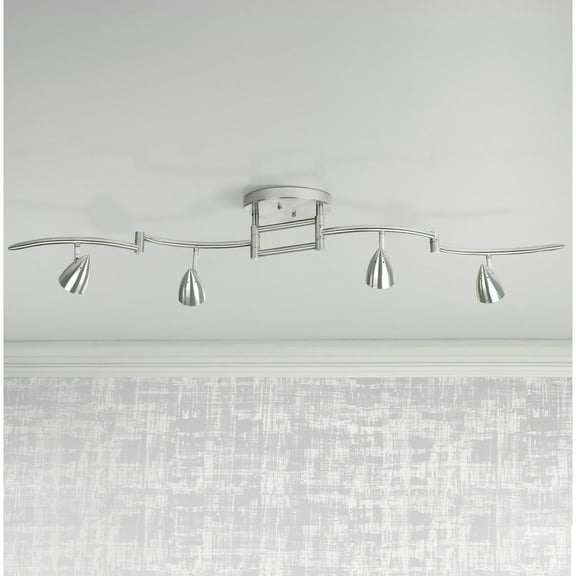 Pro Track Axel 4-Head LED Ceiling Track Light Fixture Kit Swing Arm Silver Brushed Nickel Finish Metal Modern Kitchen 49" Wide