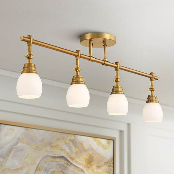 Pro Track Elm Park 4-Head Wall or Ceiling Track Light Fixture Kit Spot Light Directional Gold Finish Glass Modern Kitchen 36" Wide