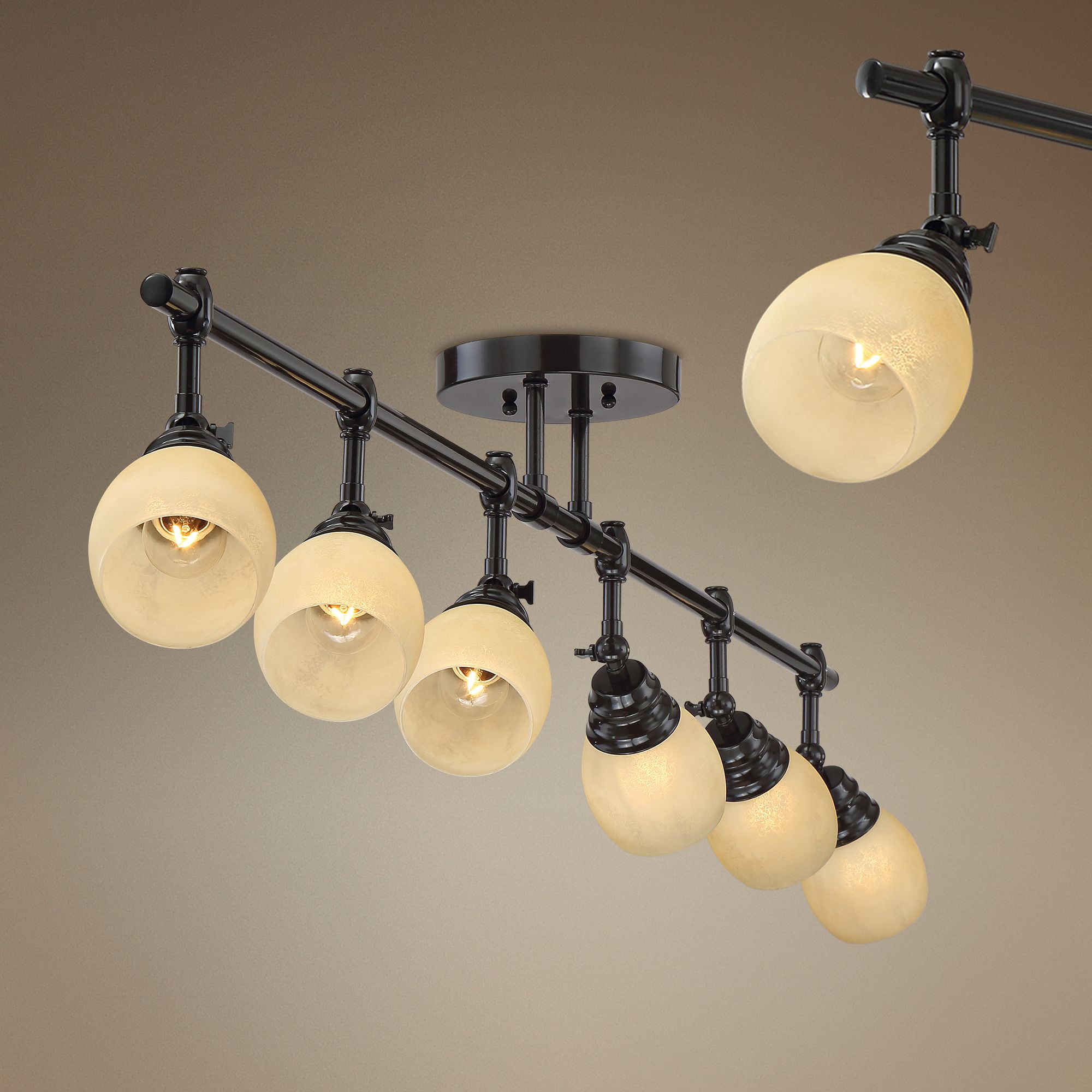 Elm Park 57.5" Bronze Track Light with Amber Glass Shades