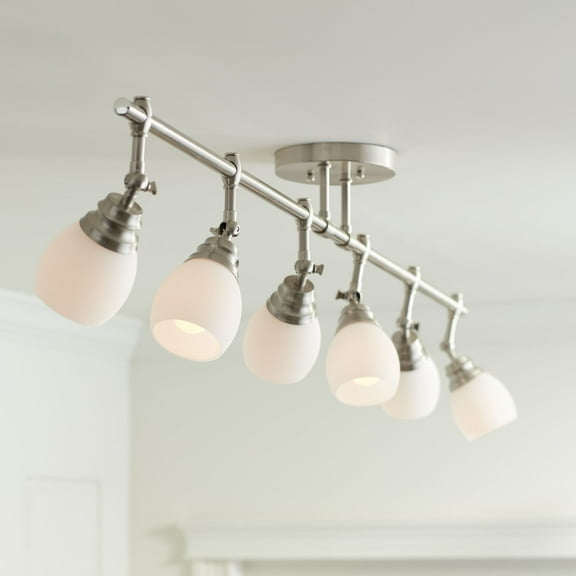 Pro Track Elm Park 6-Head Ceiling Track Light Fixture Kit Spot Light Brushed Nickel Finish Glass Modern Kitchen 57 1/2" Wide