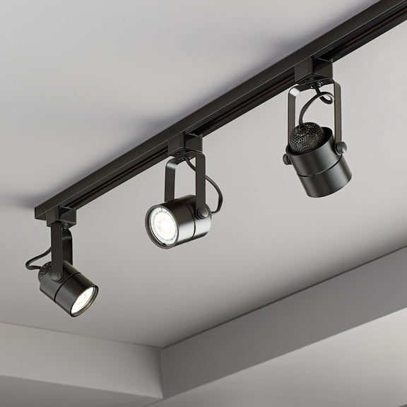 Pro Track Layna 3-Head LED Ceiling or Wall Track Light Fixture Kit Linear Bullet Spot Light Black Metal Modern Kitchen 44" Wide