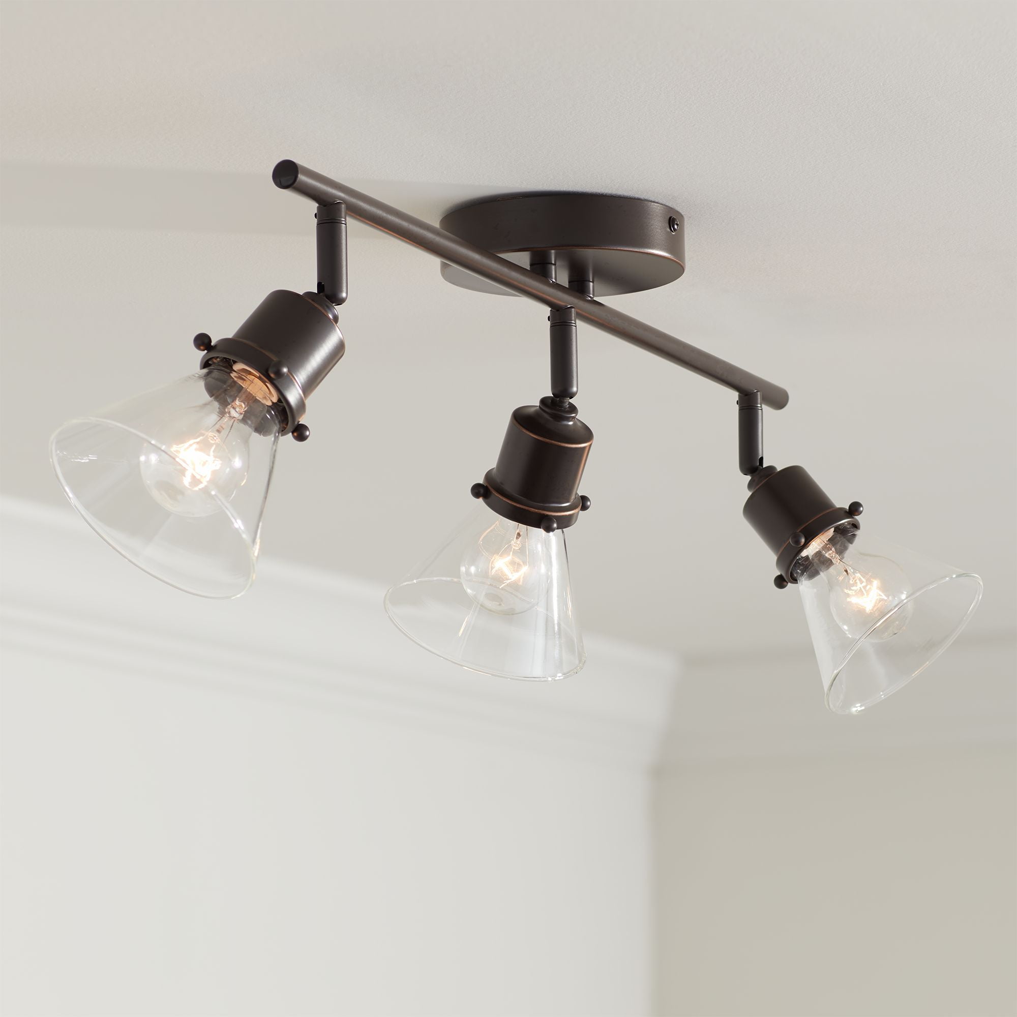Adjustable Bronze 3-Light Track Fixture with Clear Glass Shades