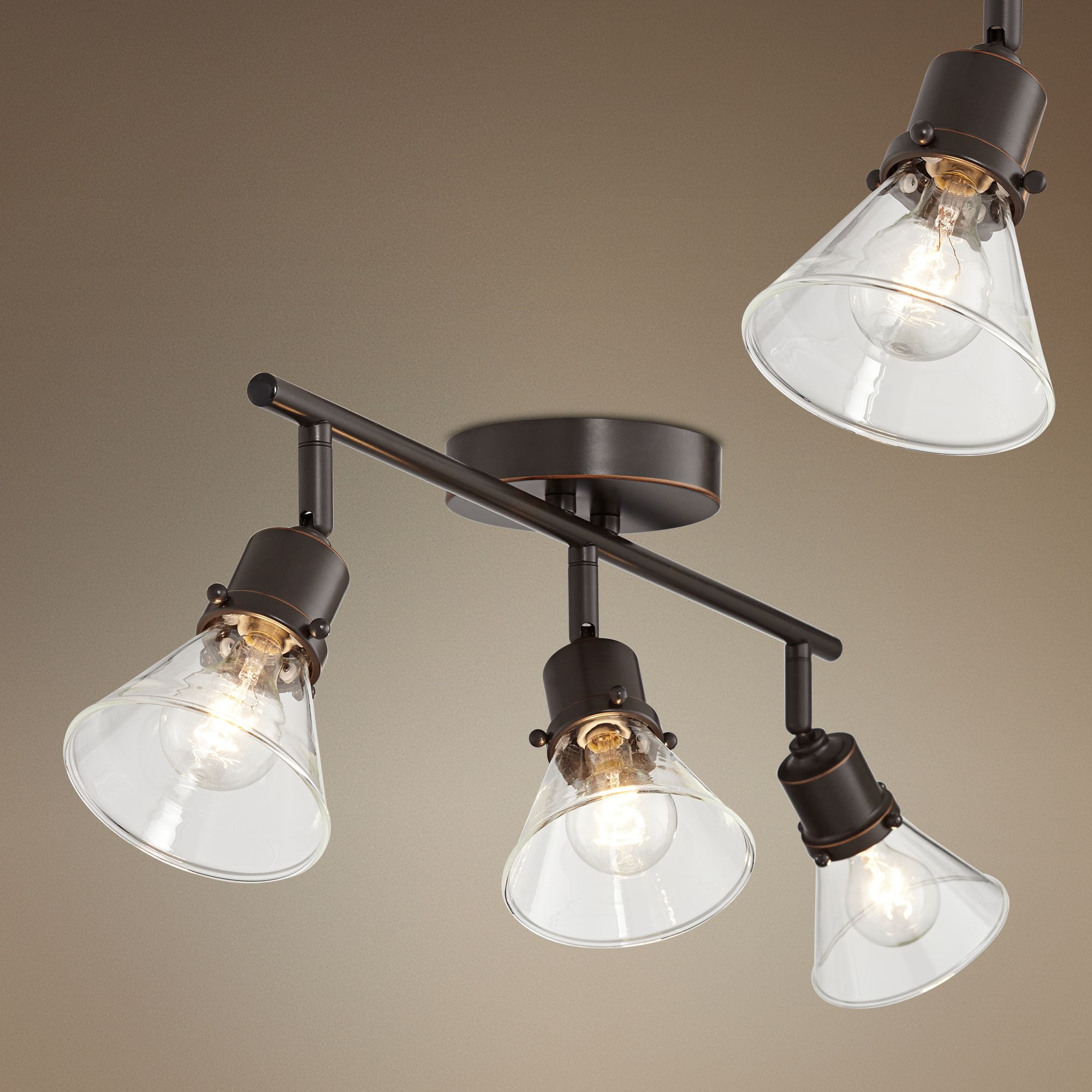 Adjustable Bronze 3-Light Track Fixture with Clear Glass Shades