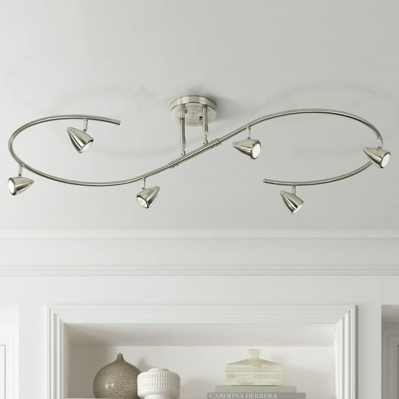 Pro Track Salazar S-Wave 6-Light Heads LED Ceiling Track Light Fixture Kit GU10 Brushed Nickel Finish Mid Century Modern 54" Wide