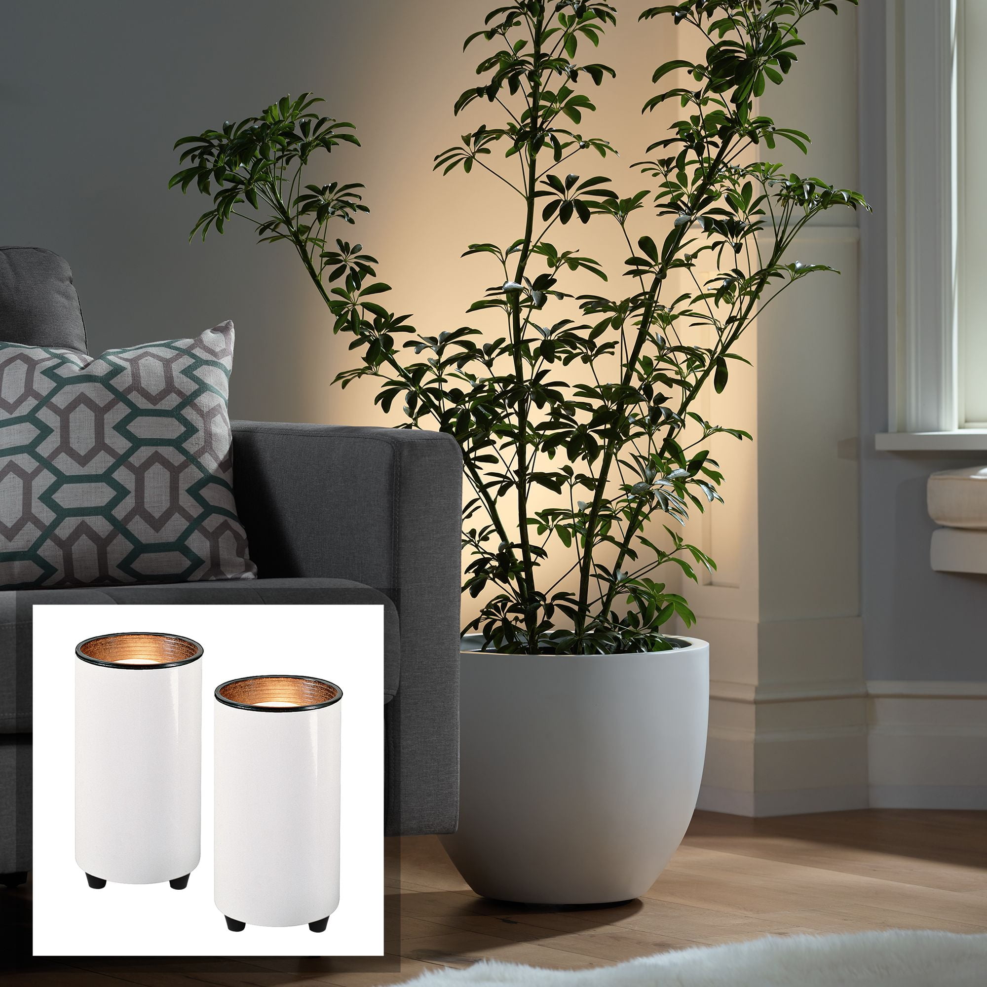 White Mini Cylinder Uplight Accent Spot Lights Set of 2