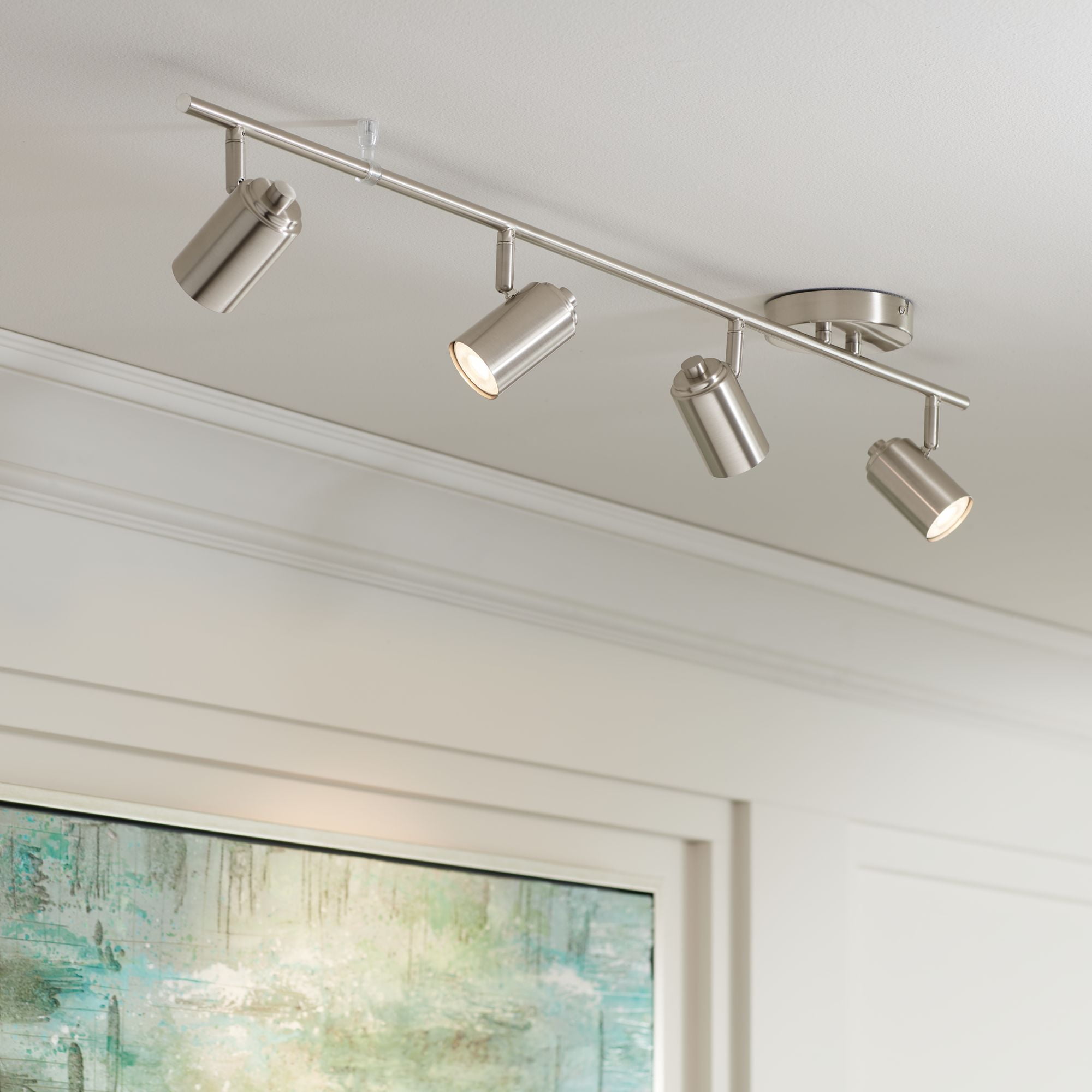 Pro Track Vester 4-Head LED Wall or Ceiling Track Light Fixture Kit Spot Light GU10 Brushed Nickel Finish Modern Kitchen 40" Wide