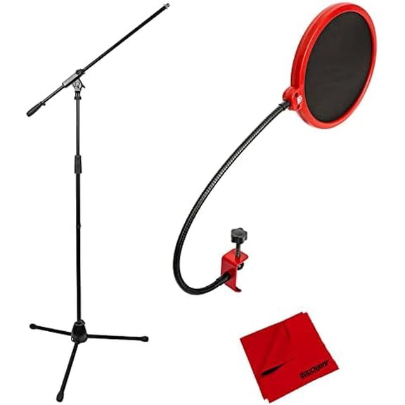 Pro Tripod Microphone Stand with Boom Arm and Pop Filter Bundle$$Music