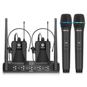 Pro UHF 4 Channel Wireless Microphone System D Debra Audio with Cordless Handheld Lavalier Headset Mics, Metal Receiver, Ideal for Karaoke Church Party (with 2 Handheld & 2 bodypack(A))