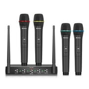 Pro UHF 4 Channel Wireless Microphone System Debra Audio AU400 with Cordless Handheld Lavalier Headset Mics, Metal Receiver, Ideal for Karaoke Church Party(With 4 Handheld Mics(B))