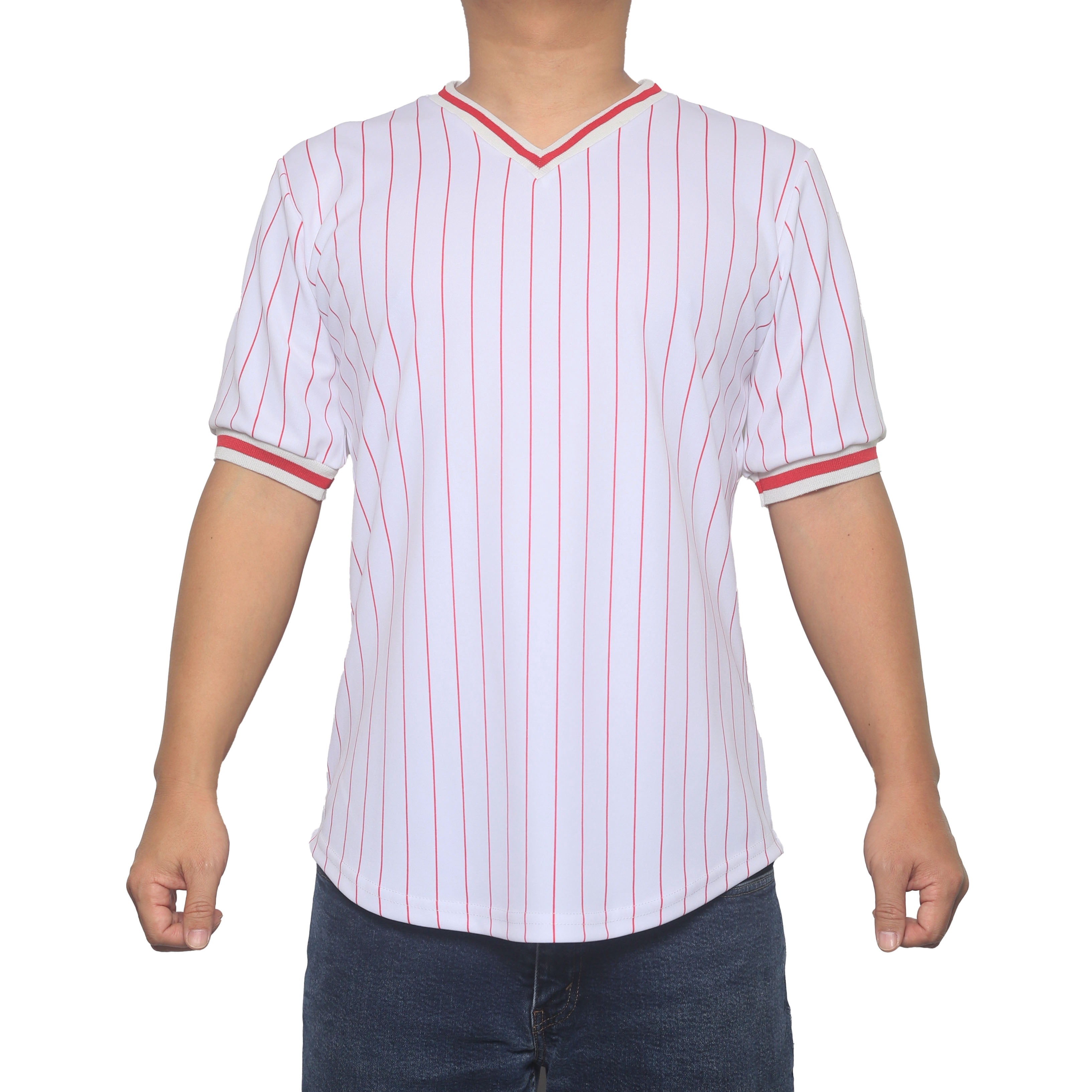 Men'S White Stripe Short Sleeve Mock Neck Shirt main image 0