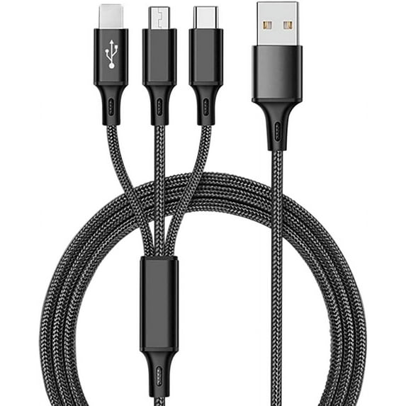 Pro USB 3in1 Multi Cable Compatible with Apple Samsung/HP/DELL/Google/Intel Nuc Data Universal Extra Strength for Fast Quick Charging Speeds! (Black)