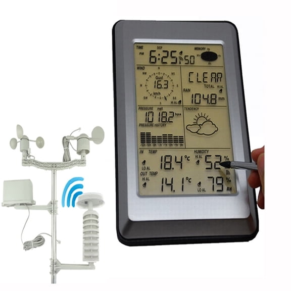 Pro Wireless Weather Station w/ PC interface, Touch Panel w/ Solar sensor Hygrometer Humidity Rain Wind Pressure PC Data Solar ,Easy to Install