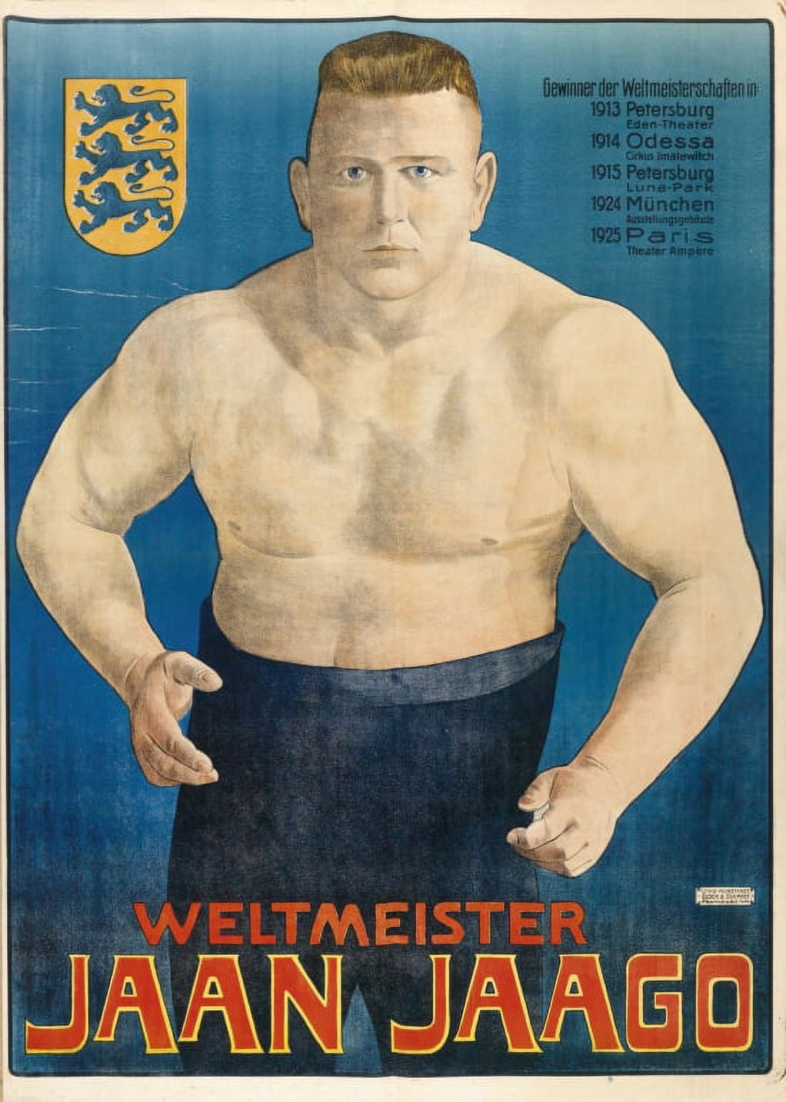 Pro Wrestler World Champion Jaan Jaago 1925 Canvas Art -  (18 x 24)