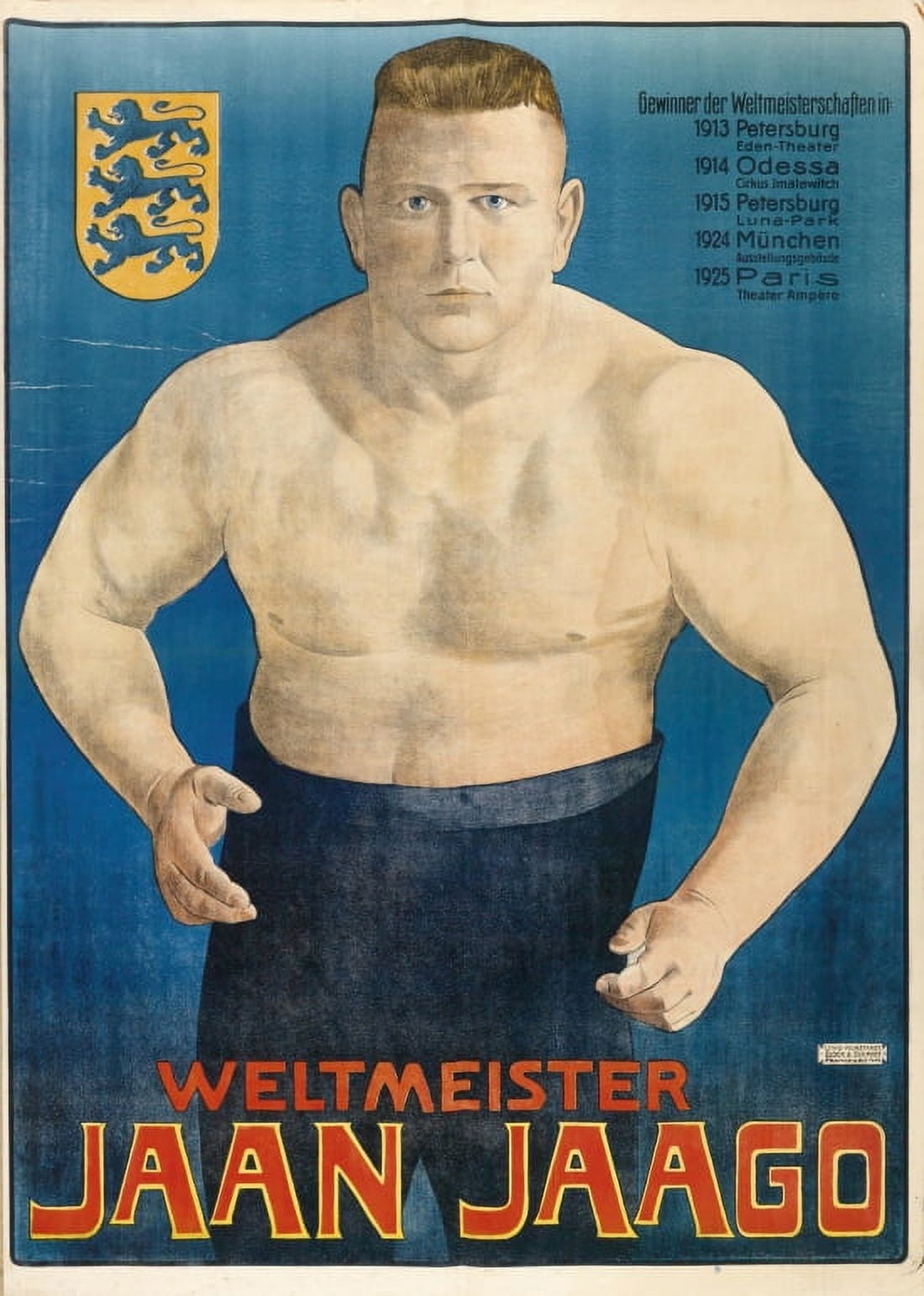 Pro Wrestler World Champion Jaan Jaago 1925 Canvas Art -  (36 x 54)