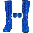 thumbnail image 1 of Pro Wrestling Lace up Costume Boots with Matching Wristbands Blue XL, 1 of 10