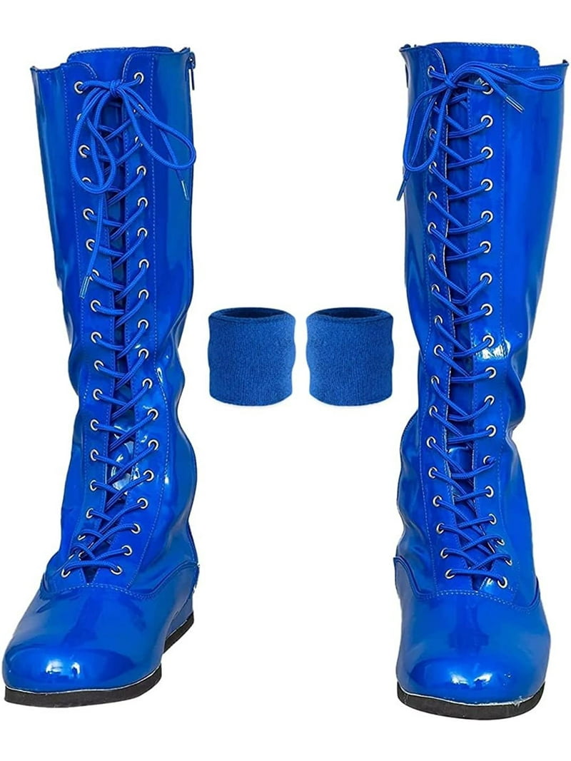 Pro Wrestling Lace-Up Costume Boots Matching Wristbands, Medium