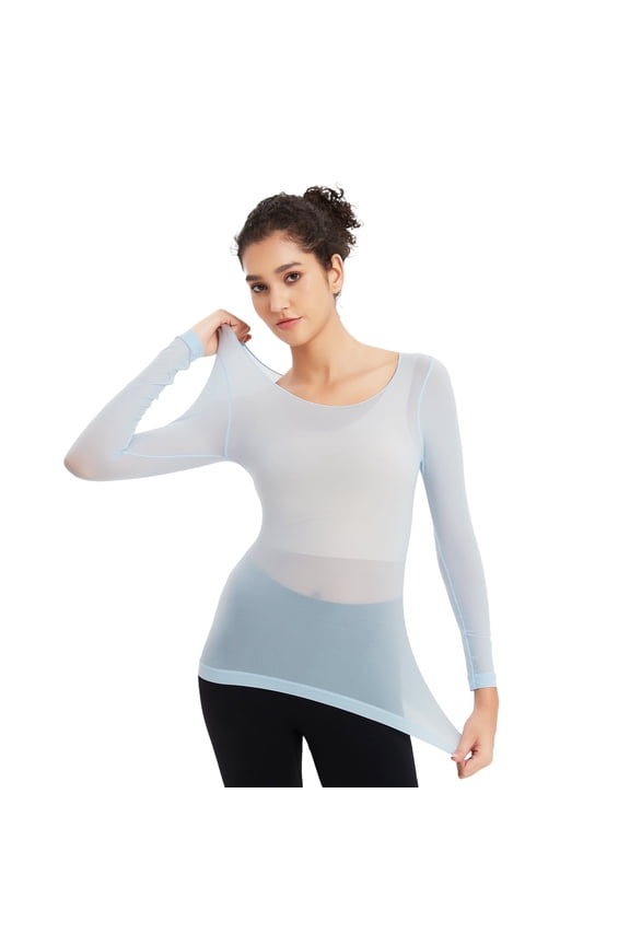 Lightweight Thermal Undershirt, Slim Fitted Thermal Underwear Tops, Super Stretch Long Sleeve Shirts for Women Cold Weather, Blue