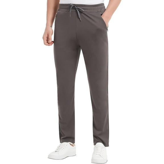 Pro X Gear Men's Lightweight Joggers Pants with Zipper Pockets Stretch Sweatpants for Men Athletic Gym Workout Jogging Hiking Pants, Large, Grey
