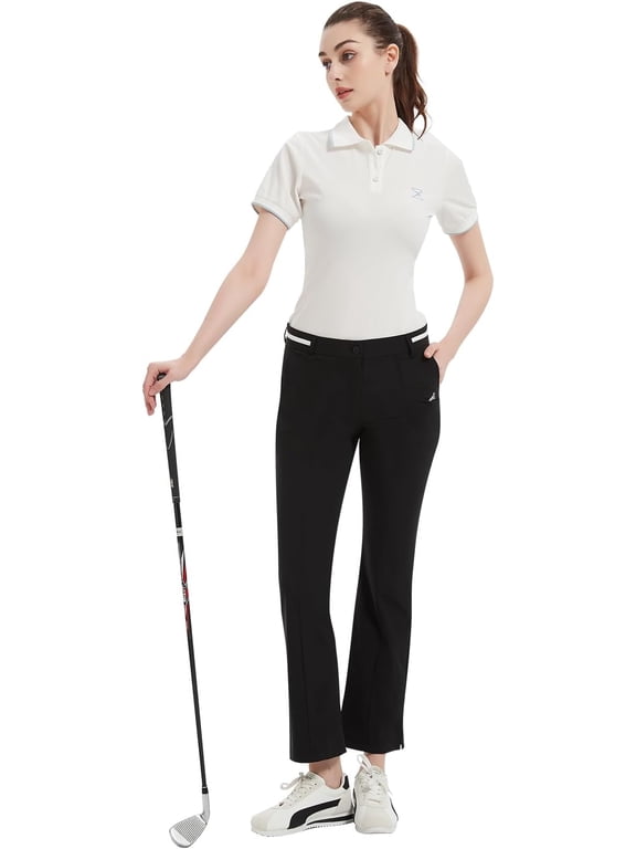 Pro X Gear Womens Golf Pants with Pockets 4-Way Stretch Lightweight Quick Dry Casual Pants Work Athletic Travel UPF 50+ Black XX-Large