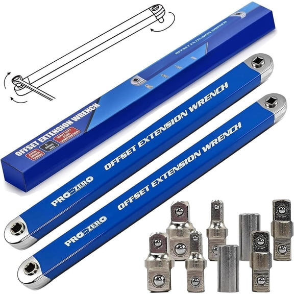 Pro Zero Offset Extension Wrench, 15" Degree Ratchet Tool for Car, Universal Wrench Tool with 1/2",1/4" and 3/8" Square Drive Adapters for Small Place
