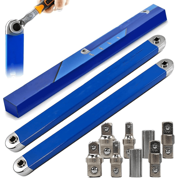 Pro Zero Offset Extension Wrench,Extended Universal Ratchet Wrench,Multifunctional Tight Reach Extension Wrench Set With 1/2",1/4" and 3/8" Square Drive Adapters(wwx)