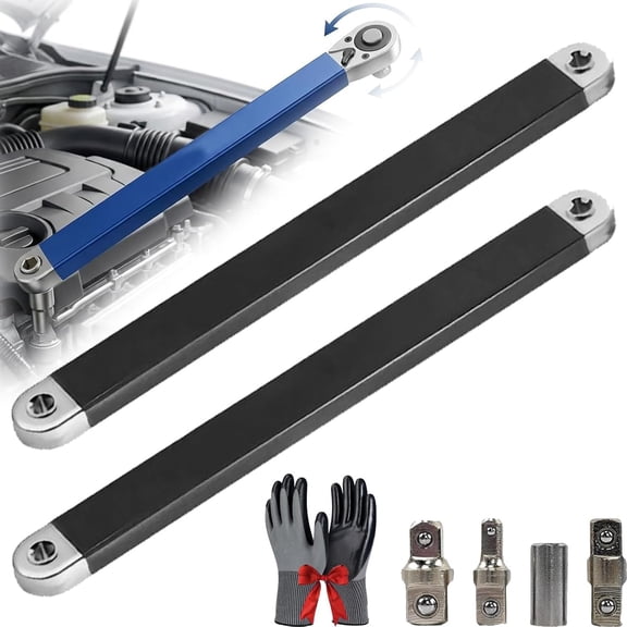 Pro Off set Extension Wrench Set, Extended Universal Ratchet Wrench, 15-Inch Impact Ready Tight Reach Tool with 1/4", 3/8" & 1/2" Drive Adapters, for Automotive & Hard-to-Reach Spaces (Black)