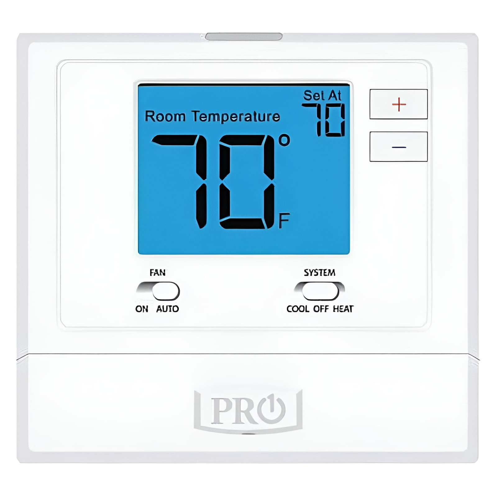 White Digital Low Voltage Square Thermostat with Blue Backlit Screen