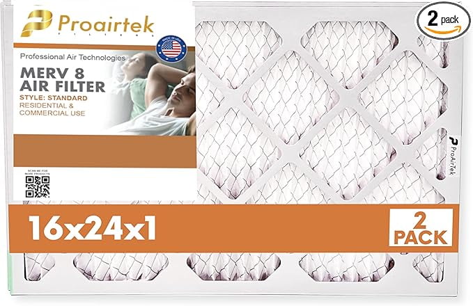 ProAirTek 16x24x1 MERV 8 Air Filter, Pack of 2 – High-Performance HVAC Furnace Filters for Clean Home Air, Enhanced Airflow & Efficiency