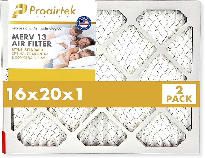 ProAirTek AF16201M13SWH 16x20x1 Air Filter 2-Pack, MERV 13 – High Efficiency Home Air Filter for Clean, Crisp Air