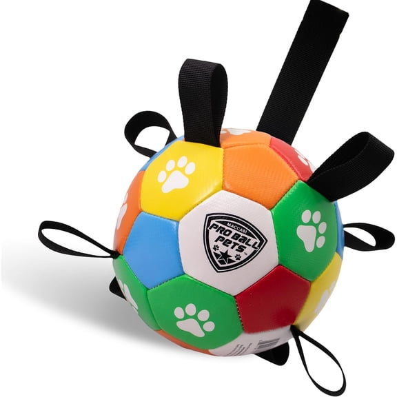 ProBall Pets Interactive Dog Soccer Ball with Grab Tabs - Floats on Water, Fetch & Training Toy for Small Medium Dogs, Herding Breeds - Waterproof Non-Toxic - 6" Multicolor