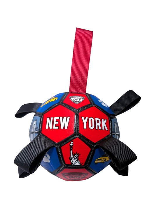 ProBall Pets New York Dog Soccer Ball with Straps, 6 Inch Interactive Ball for Small Medium Dogs, Floating Pool Toy, Outdoor Fetch & Tug Toy, Dog Birthday & Christmas Gift, City Edition