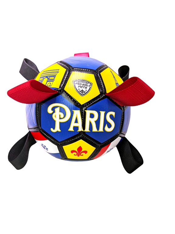 ProBall Pets Paris Dog Soccer Ball with Straps, 6 Inch Interactive Ball for Small Medium Dogs, Floating Pool Toy, Outdoor Fetch & Tug Toy, Dog Birthday & Christmas Gift, City Edition